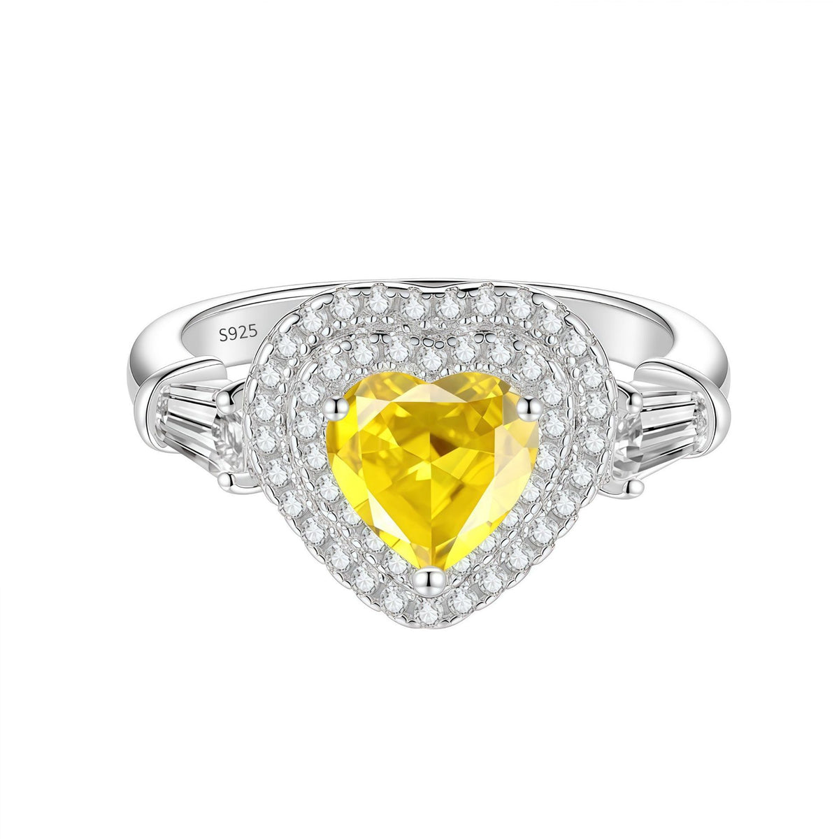 S925 Silver Heart-Shaped Ring with Colored Moissanite