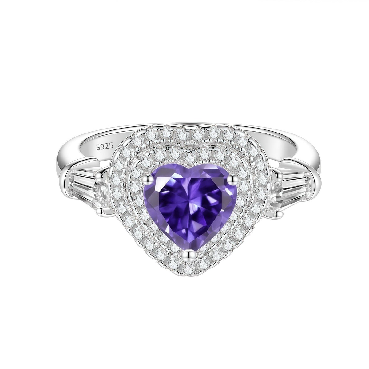 S925 Silver Heart-Shaped Ring with Colored Moissanite