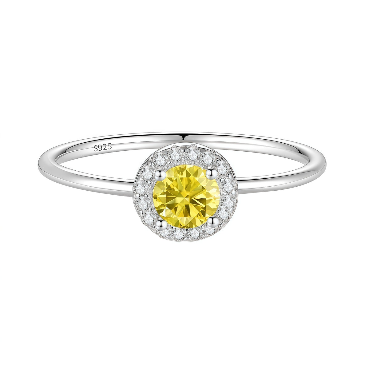 S925 Silver Round Ring with Colored Moissanite