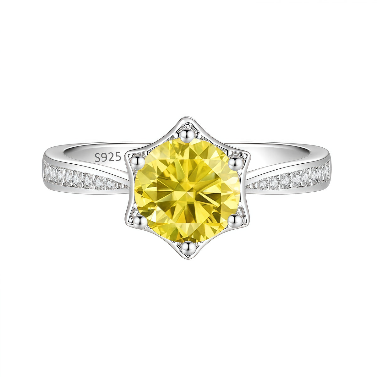 S925 Silver Hexagram Ring with Colorful Moissanite
