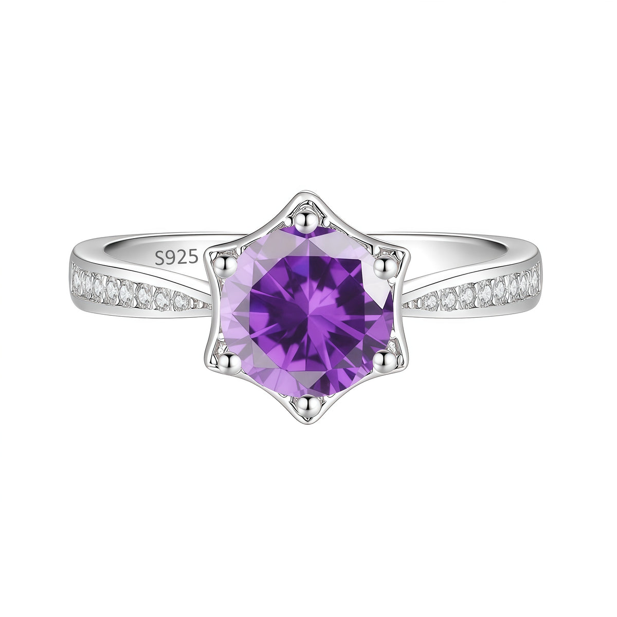 S925 Silver Hexagram Ring with Colorful Moissanite