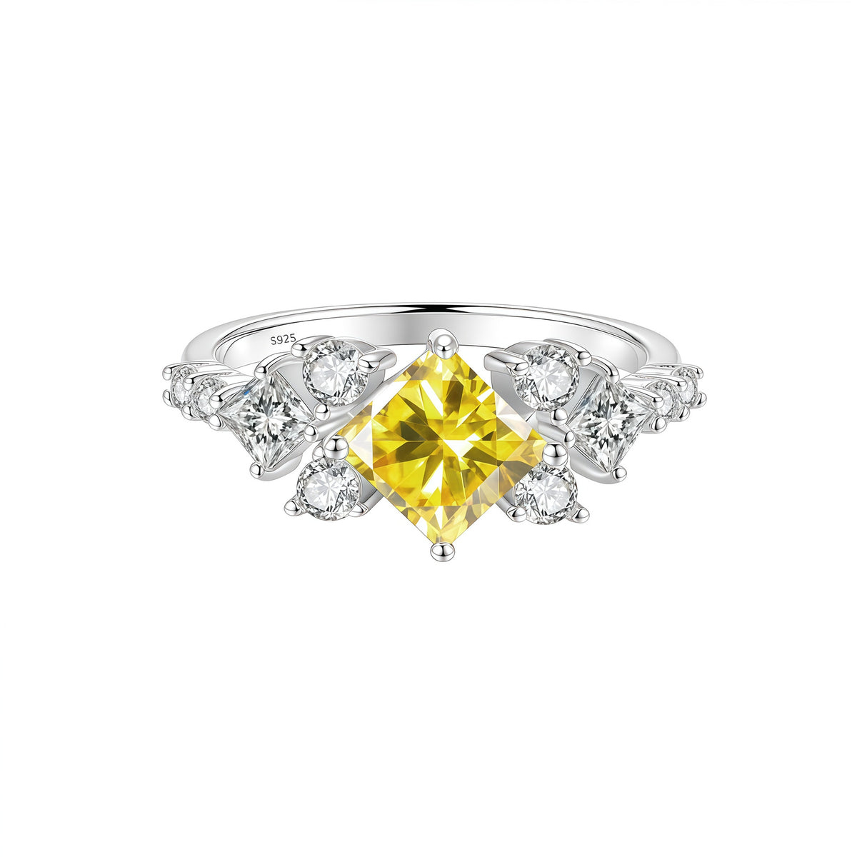 S925 Silver Ring with Colorful Square Moissanite