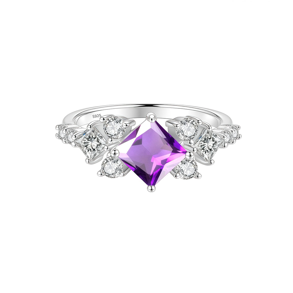 S925 Silver Ring with Colorful Square Moissanite