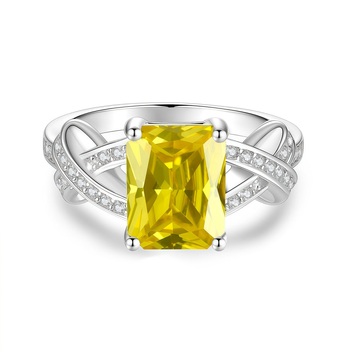 S925 Sterling Silver Rectangular Colored Moissanite Ring