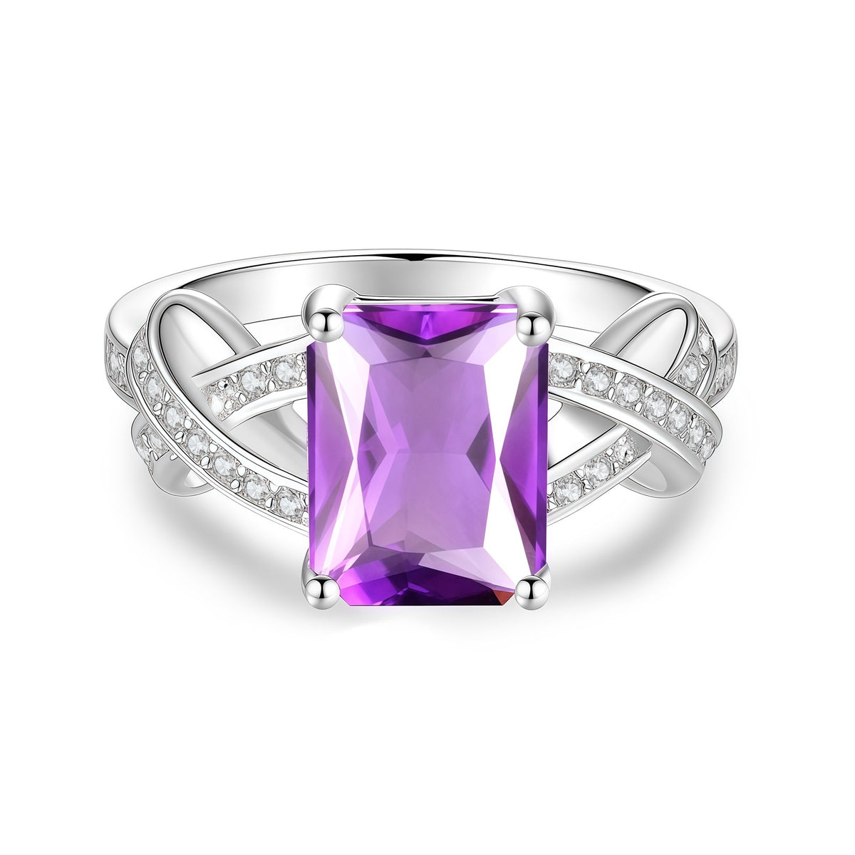S925 Sterling Silver Rectangular Colored Moissanite Ring