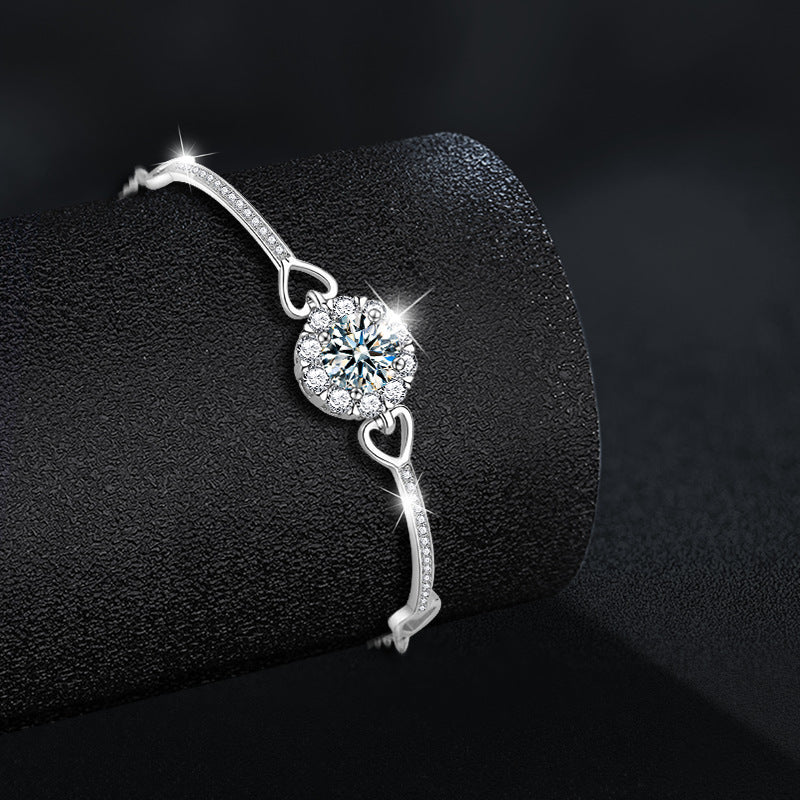 S925 Sterling Silver Moissanite Heart Snowflake Bracelet