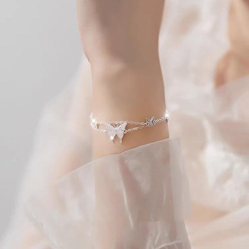 925 sterling silver double-layer butterfly bracelet - silvery