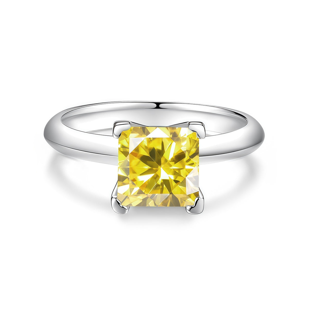 S925 Sterling Silver Square-Cut Colored Moissanite Ring
