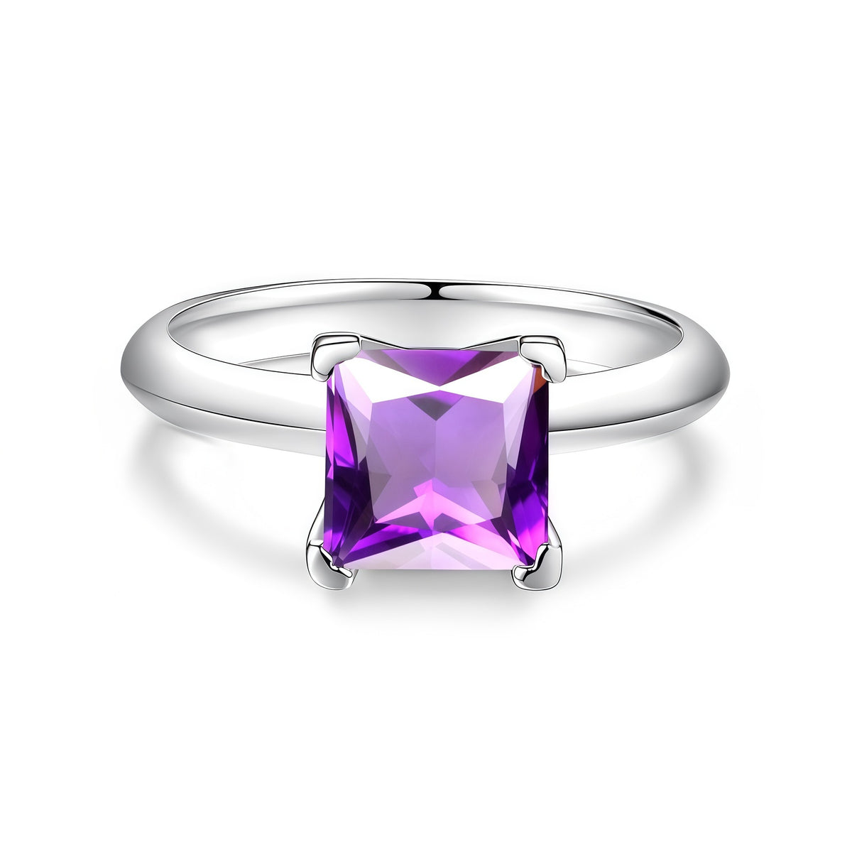 S925 Sterling Silver Square-Cut Colored Moissanite Ring