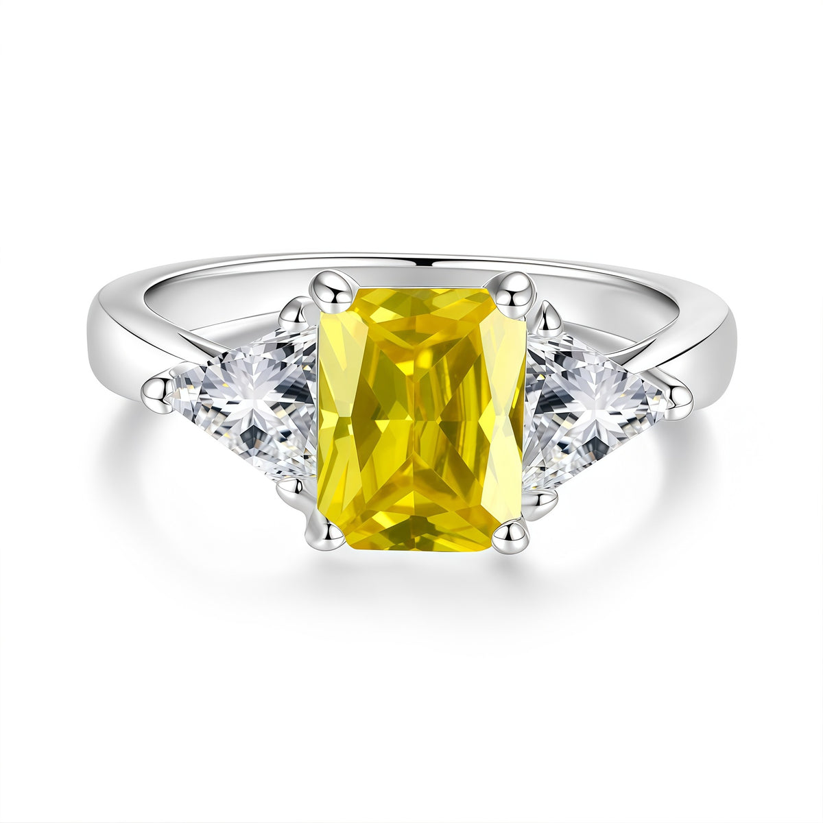 S925 Silver Rectangular Ring with Colored Moissanite