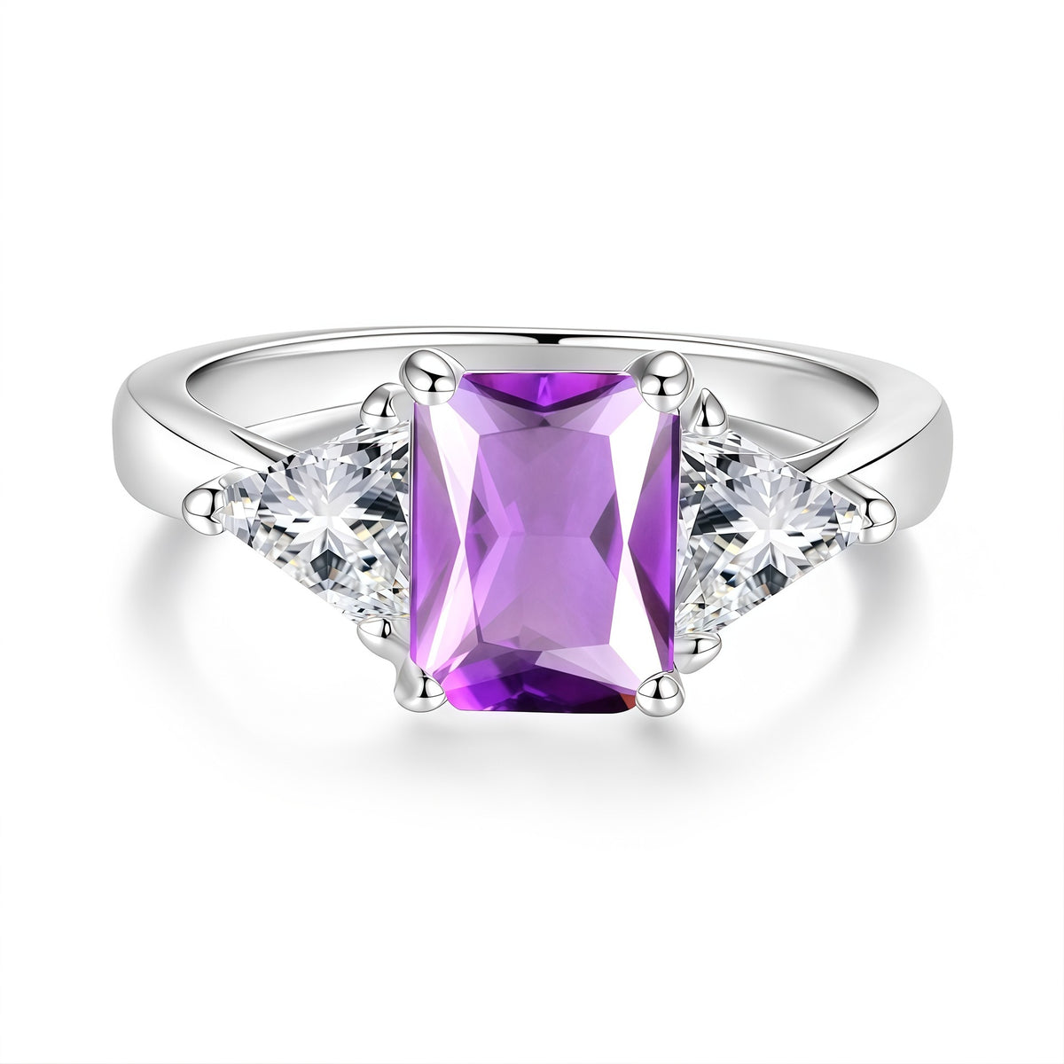 S925 Silver Rectangular Ring with Colored Moissanite
