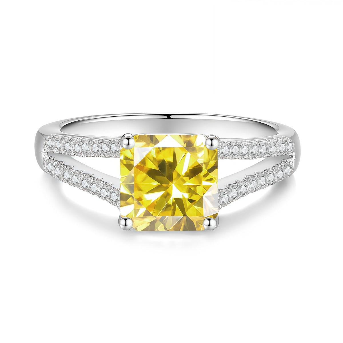 S925 Sterling Silver Square Ring with Colored Moissanite