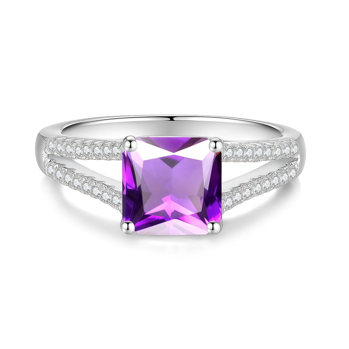 S925 Sterling Silver Square Ring with Colored Moissanite