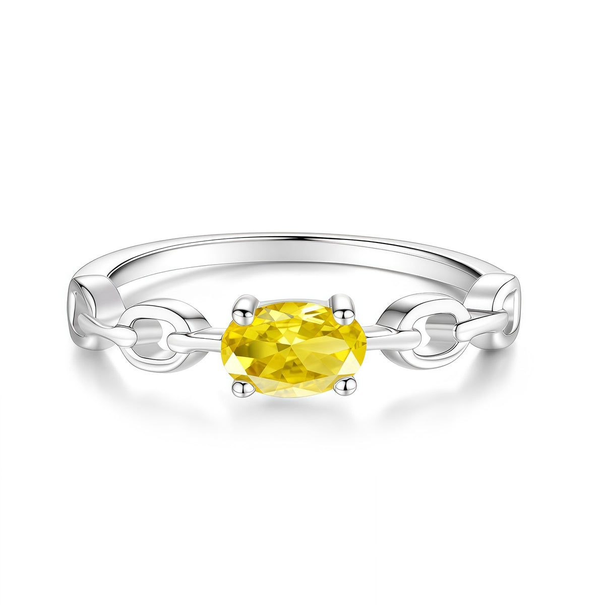 S925 Sterling Silver Six-Prong Round Colored Moissanite Ring