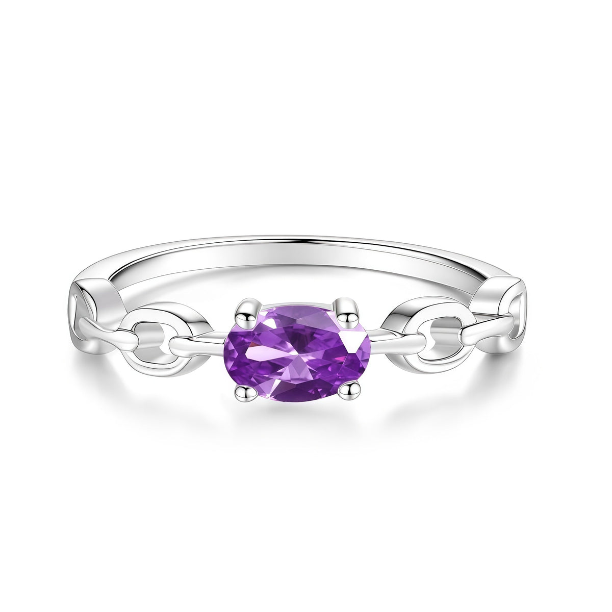 S925 Sterling Silver Six-Prong Round Colored Moissanite Ring