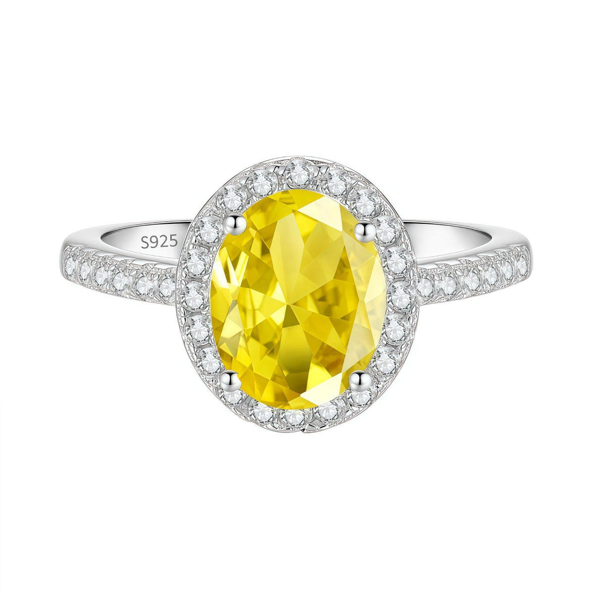 S925 Silver Oval-Shaped Ring with Colored Moissanite