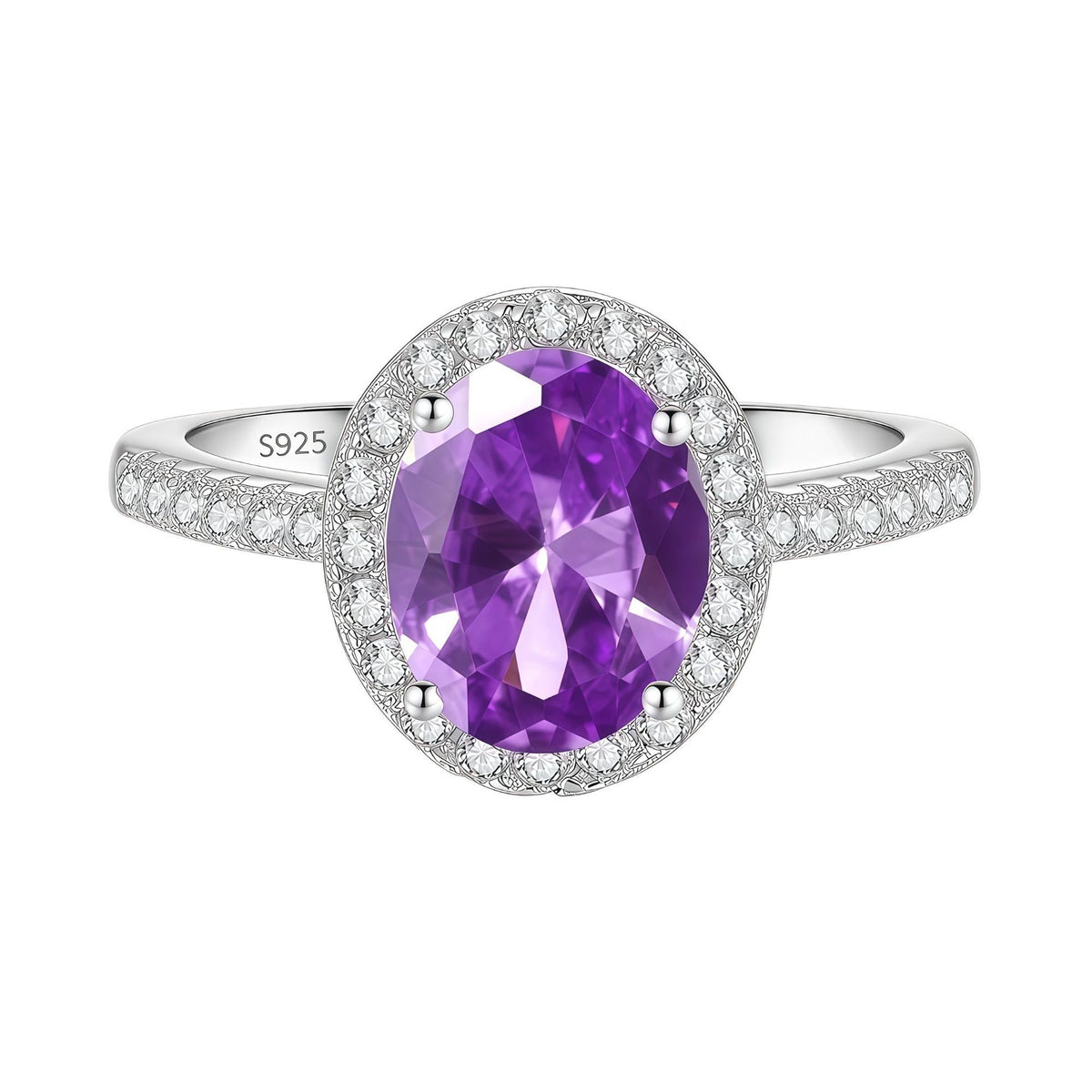 S925 Silver Oval-Shaped Ring with Colored Moissanite