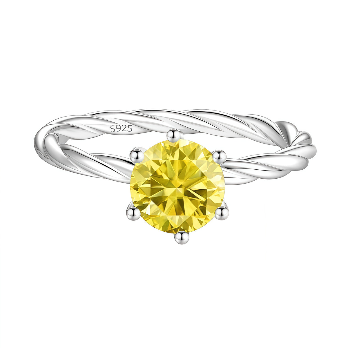 S925 Sterling Silver Twisted-Band Ring with Colorful Moissanite
