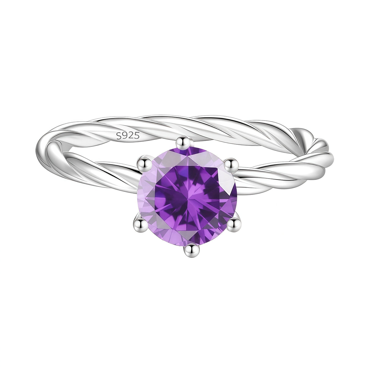 S925 Sterling Silver Twisted-Band Ring with Colorful Moissanite