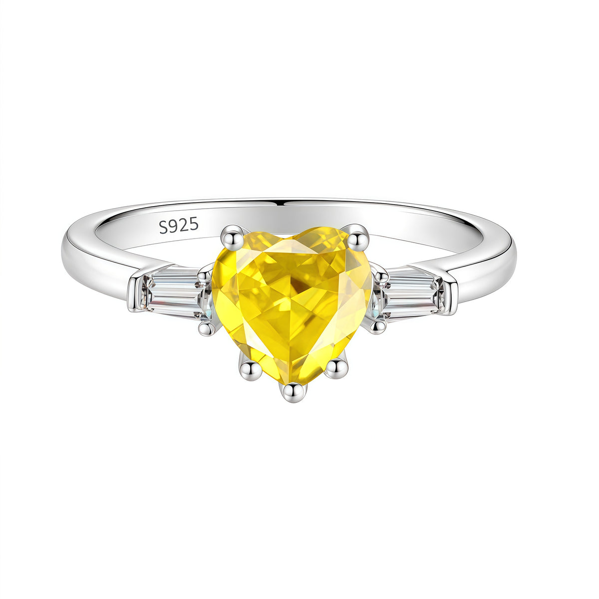 S925 Silver Heart-Shaped Colorful Moissanite Ring