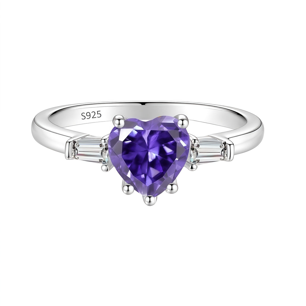 S925 Silver Heart-Shaped Colorful Moissanite Ring