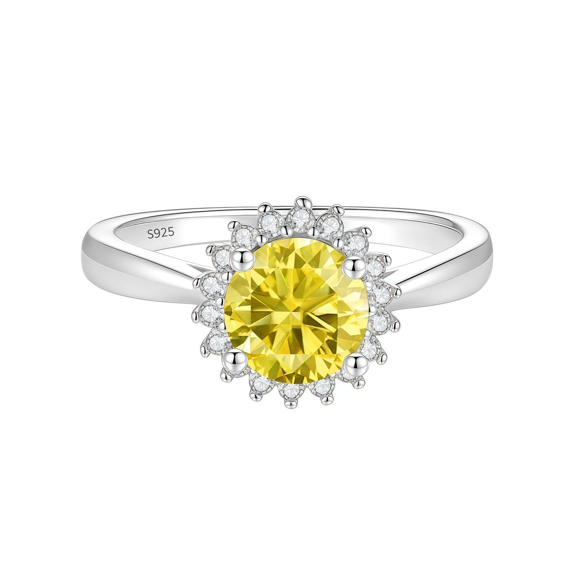 S925 Sterling Silver Sunflower Ring with Colorful Moissanite