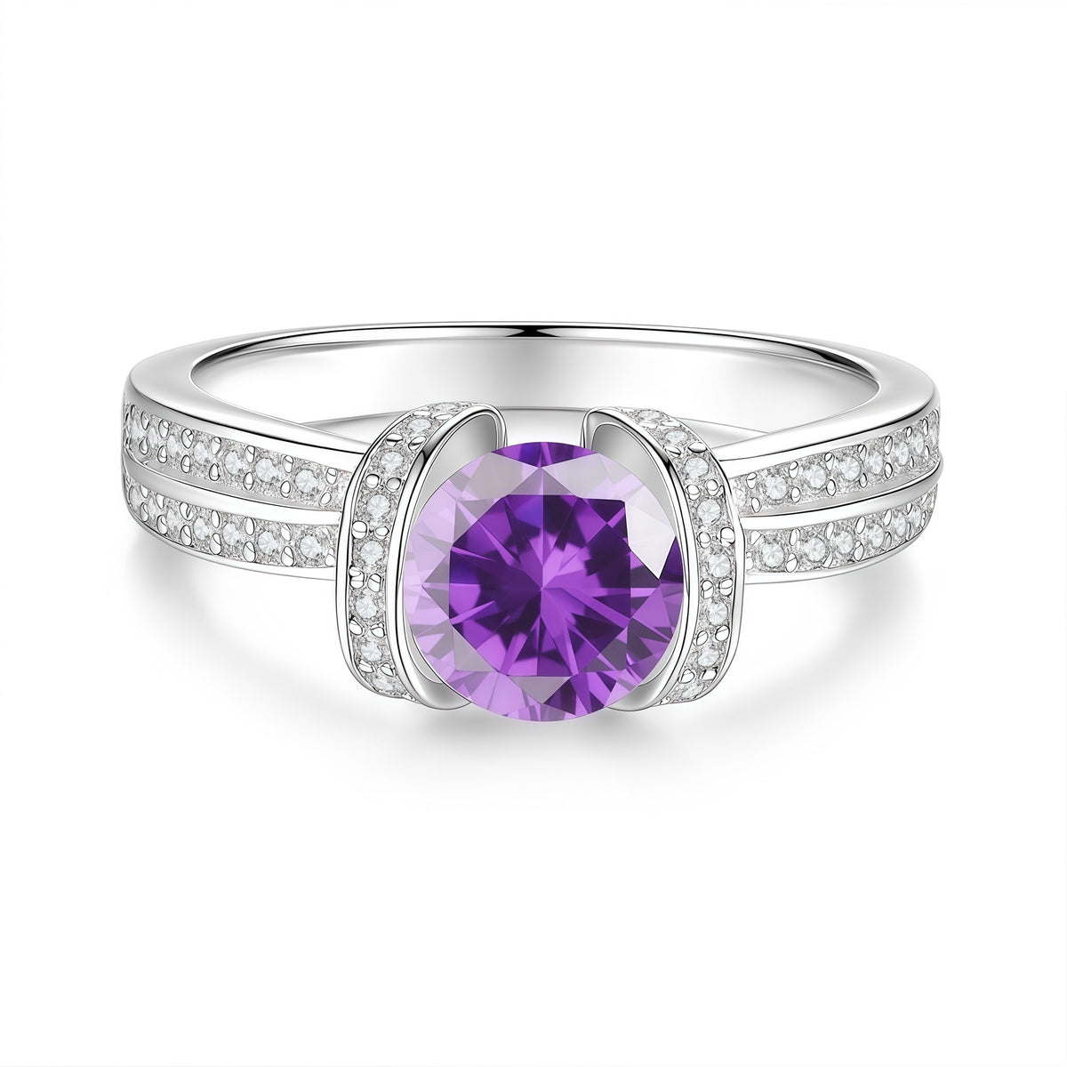 S925 Silver Ring with Colored Moissanite