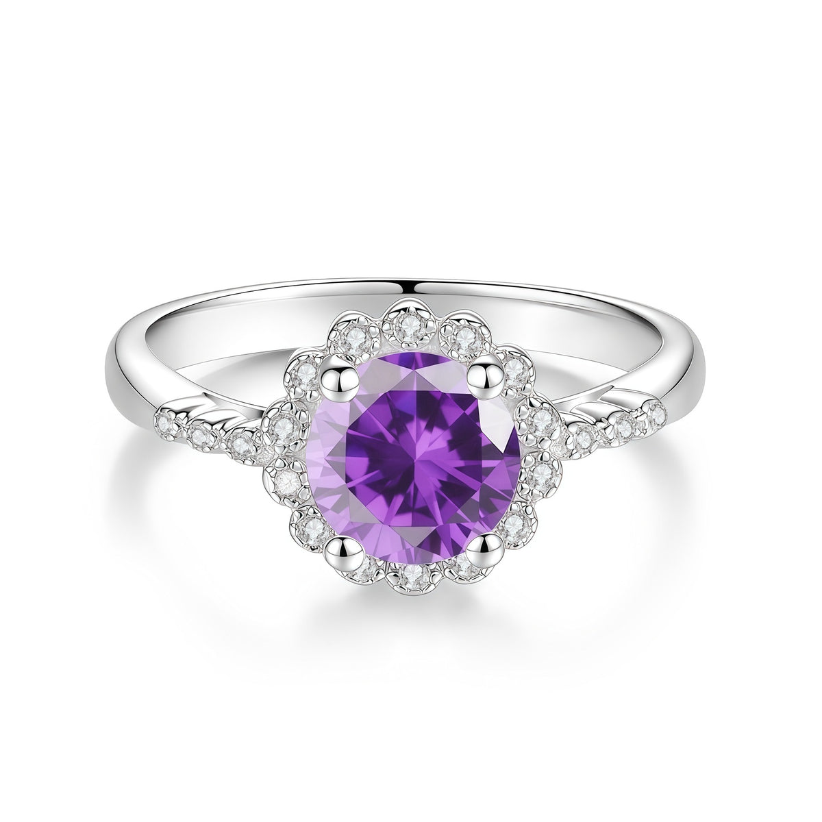 S925 Silver Flower Ring with Colored Moissanite