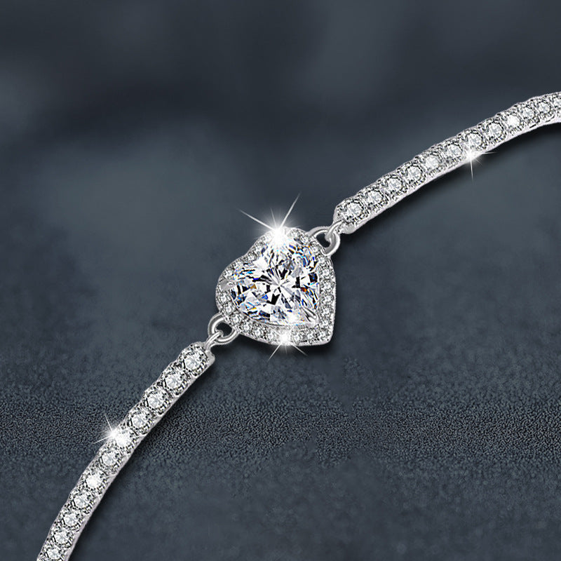 S925 Sterling Silver Moissanite Heart Bracelet