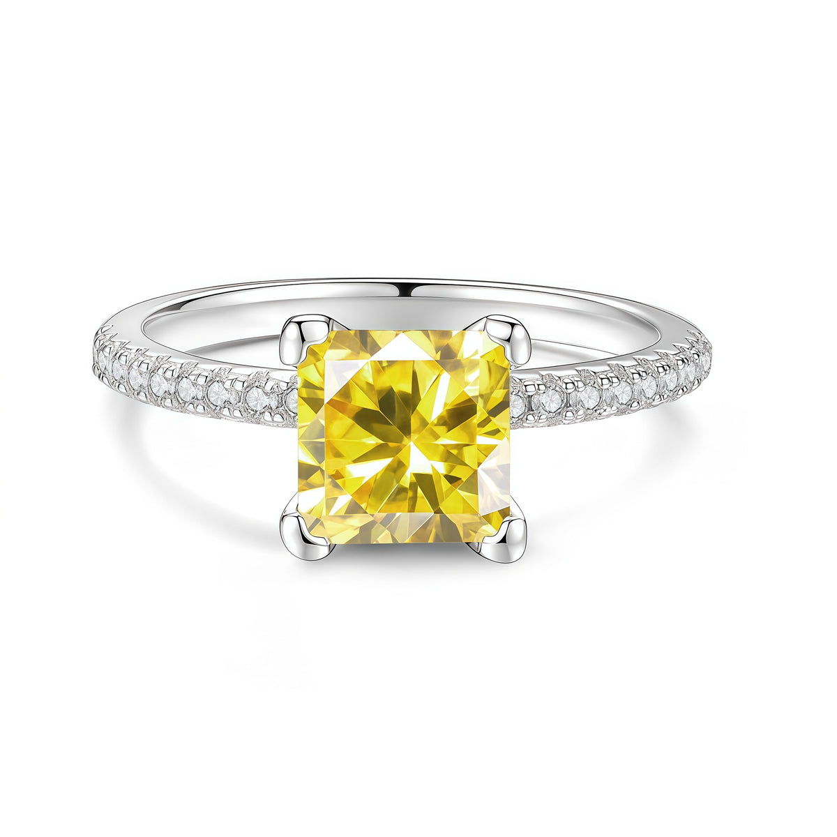 S925 Silver Square-Cut Colored Moissanite Ring