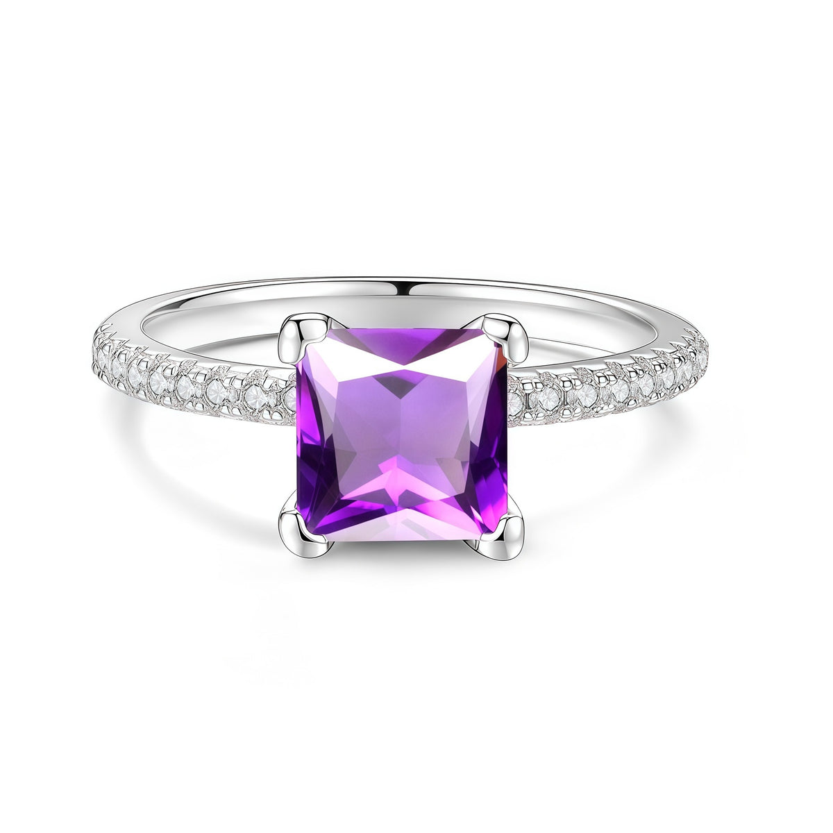 S925 Silver Square-Cut Colored Moissanite Ring