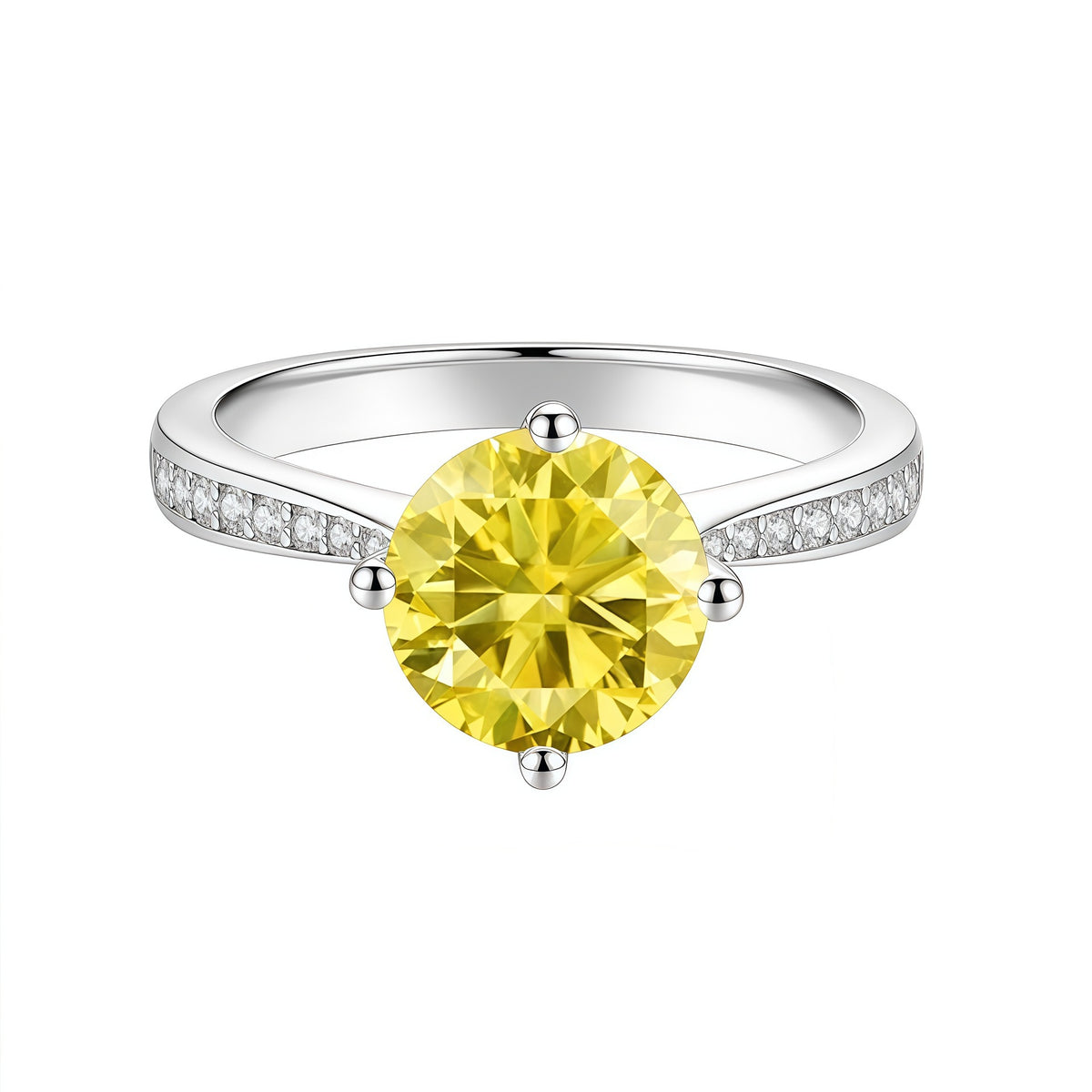 S925 Sterling Silver Four-Prong Set Round Colored Moissanite Ring