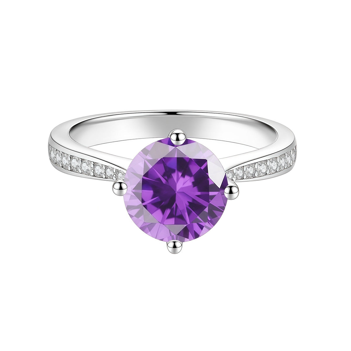 S925 Sterling Silver Four-Prong Set Round Colored Moissanite Ring