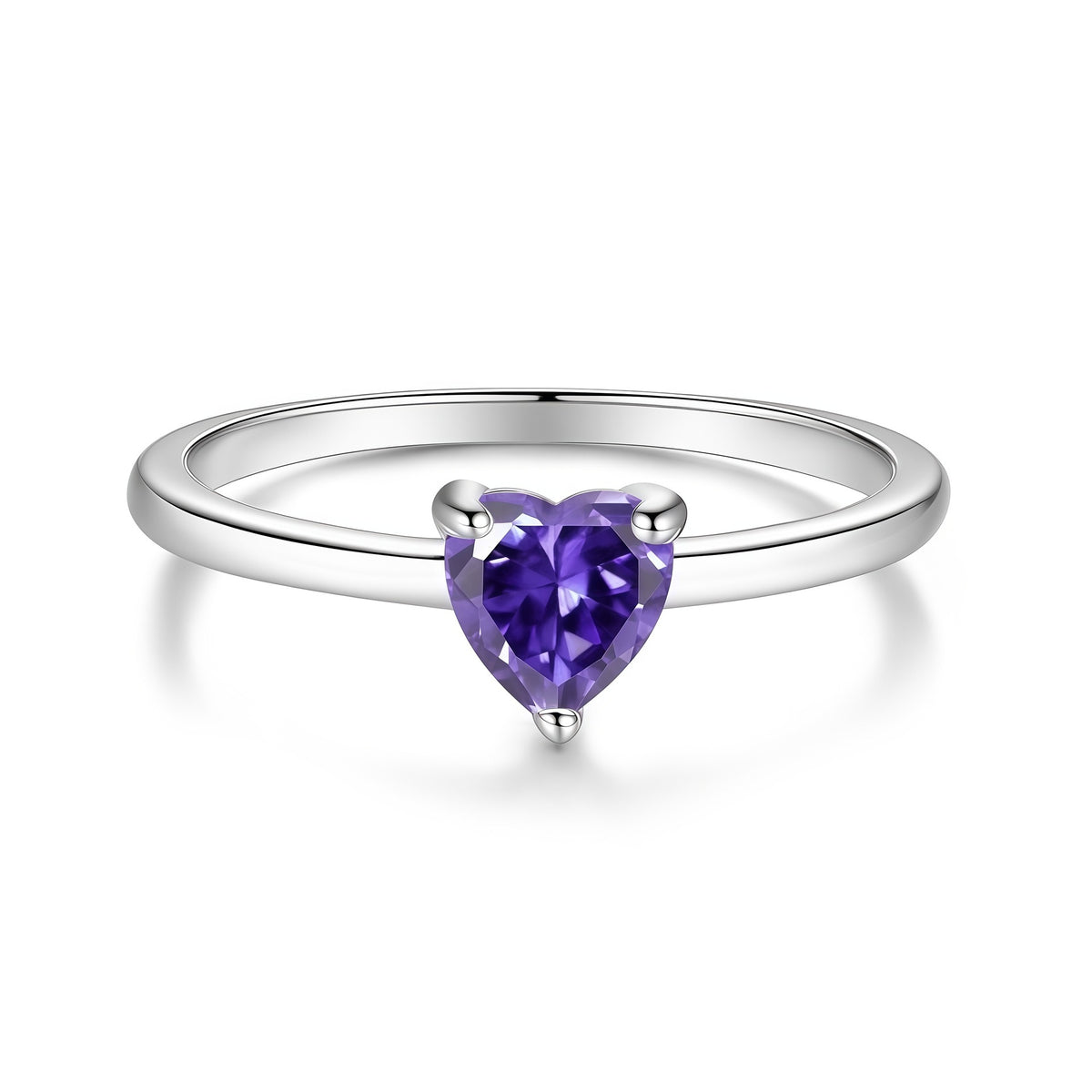 S925 Sterling Silver Six-Prong Round Colored Moissanite Ring