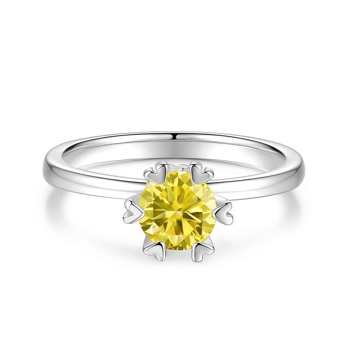 S925 Silver D-Color Moissanite Six-Prong Heart-Shaped Ring