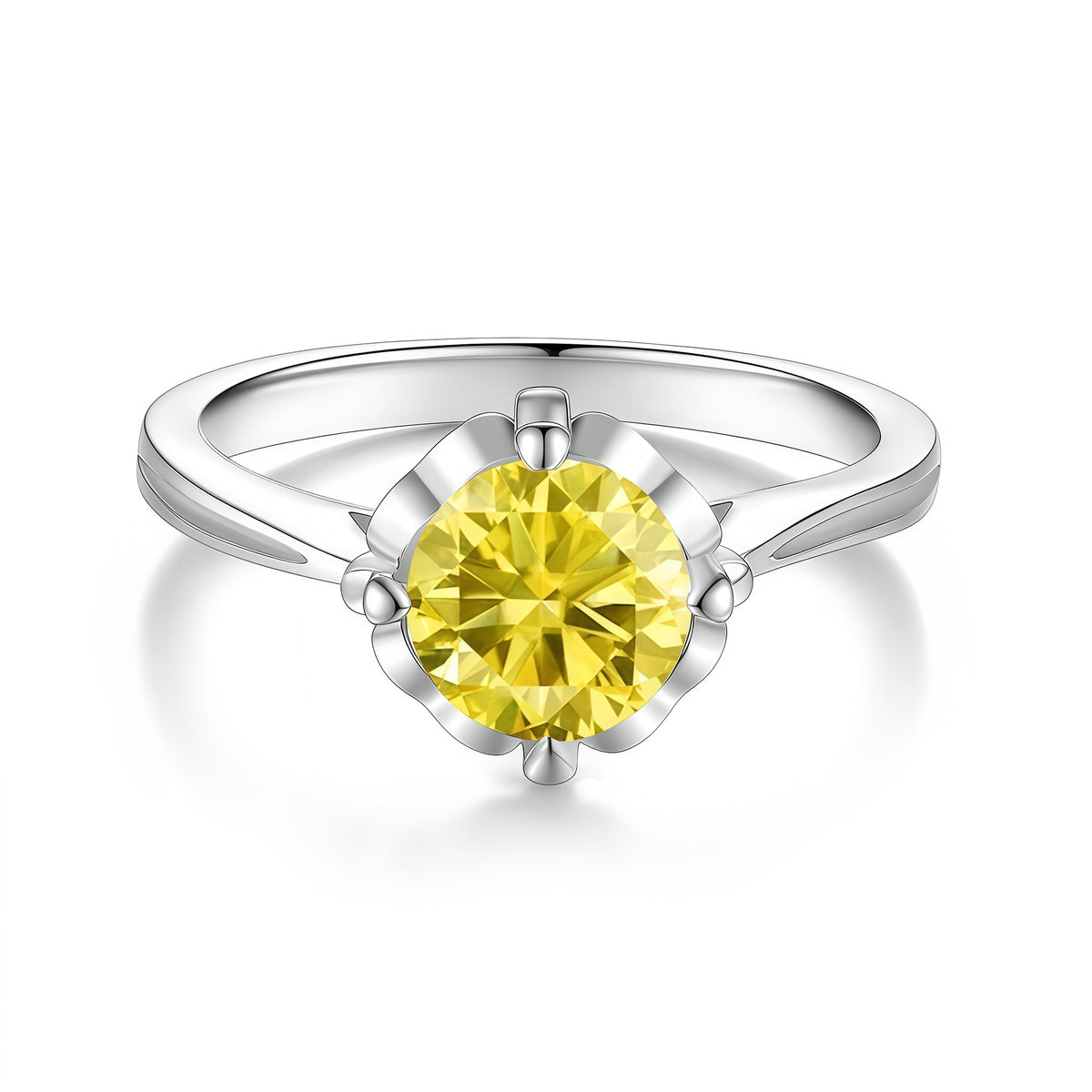 S925 Sterling Silver Floral Ring with Colorful Moissanite