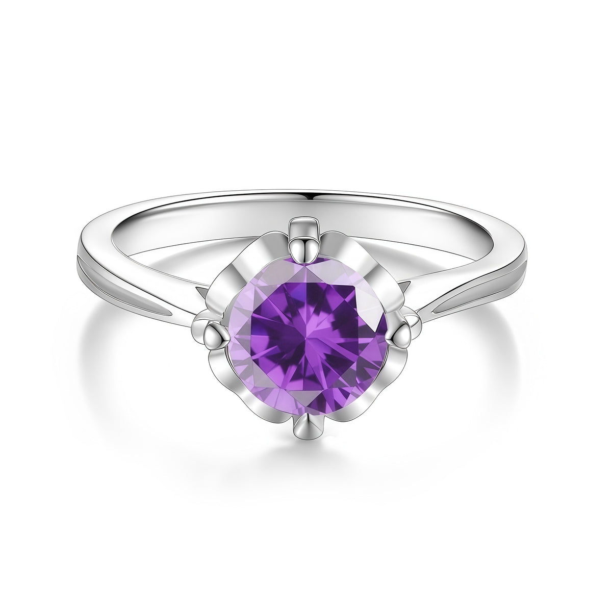 S925 Sterling Silver Floral Ring with Colorful Moissanite