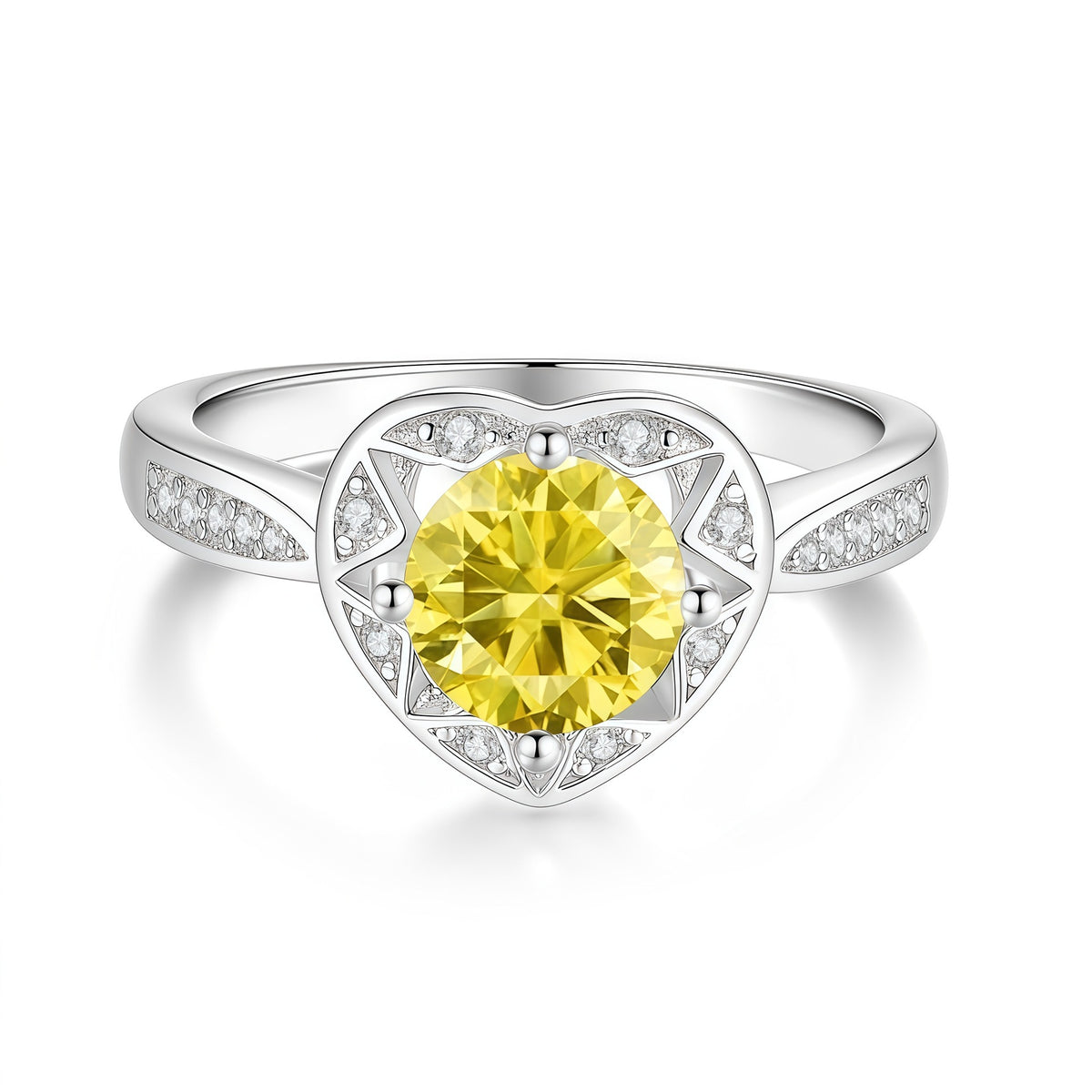 S925 Sterling Silver Six-Prong Round Colored Moissanite Ring