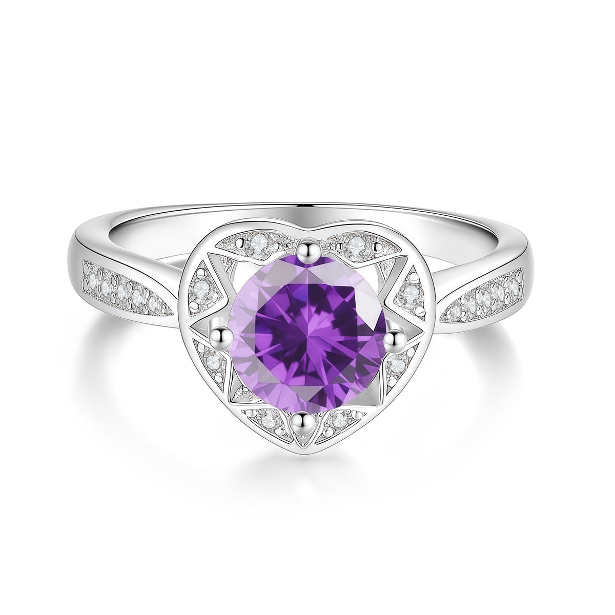 S925 Sterling Silver Six-Prong Round Colored Moissanite Ring