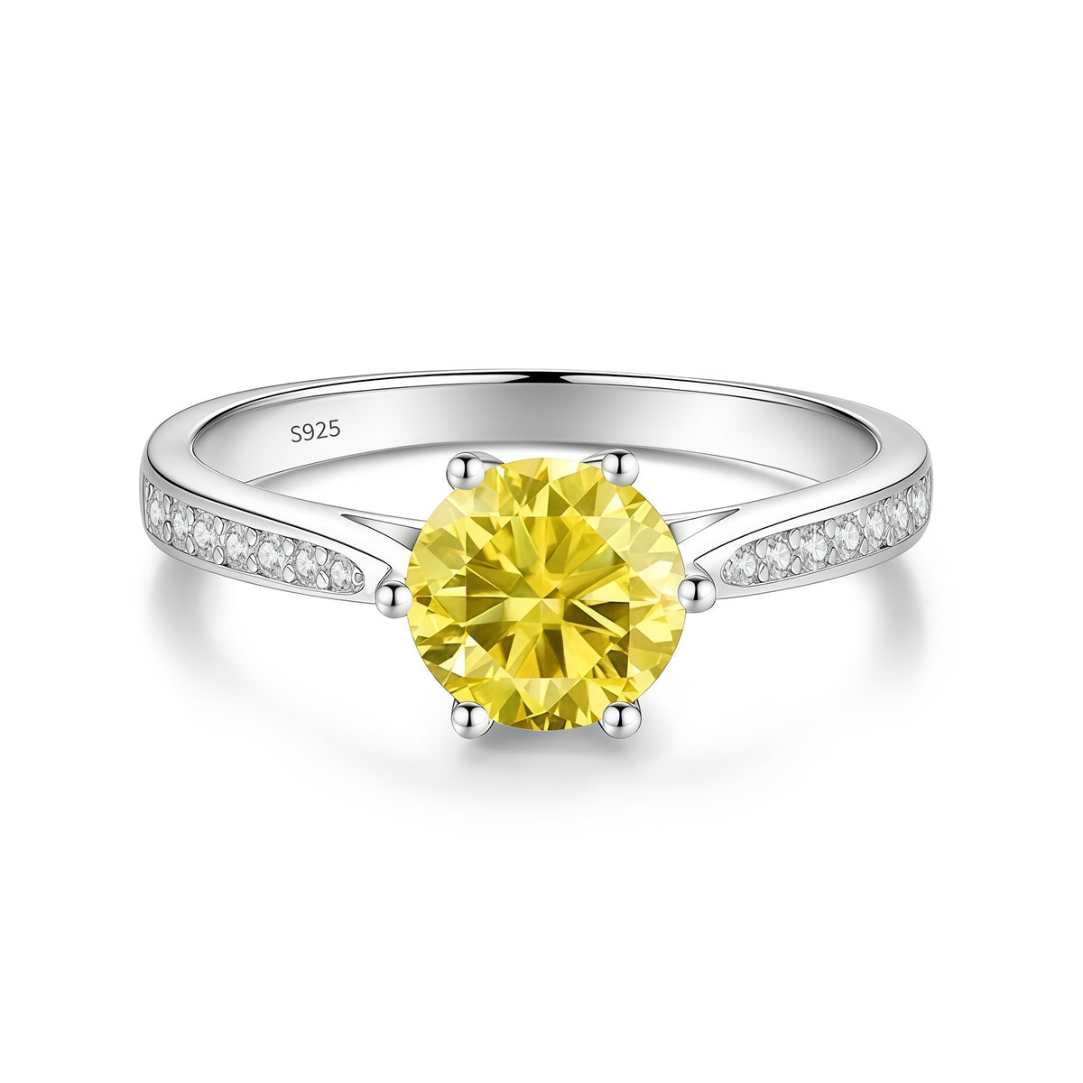 S925 Sterling Silver Six-Prong Round Colored Moissanite Ring