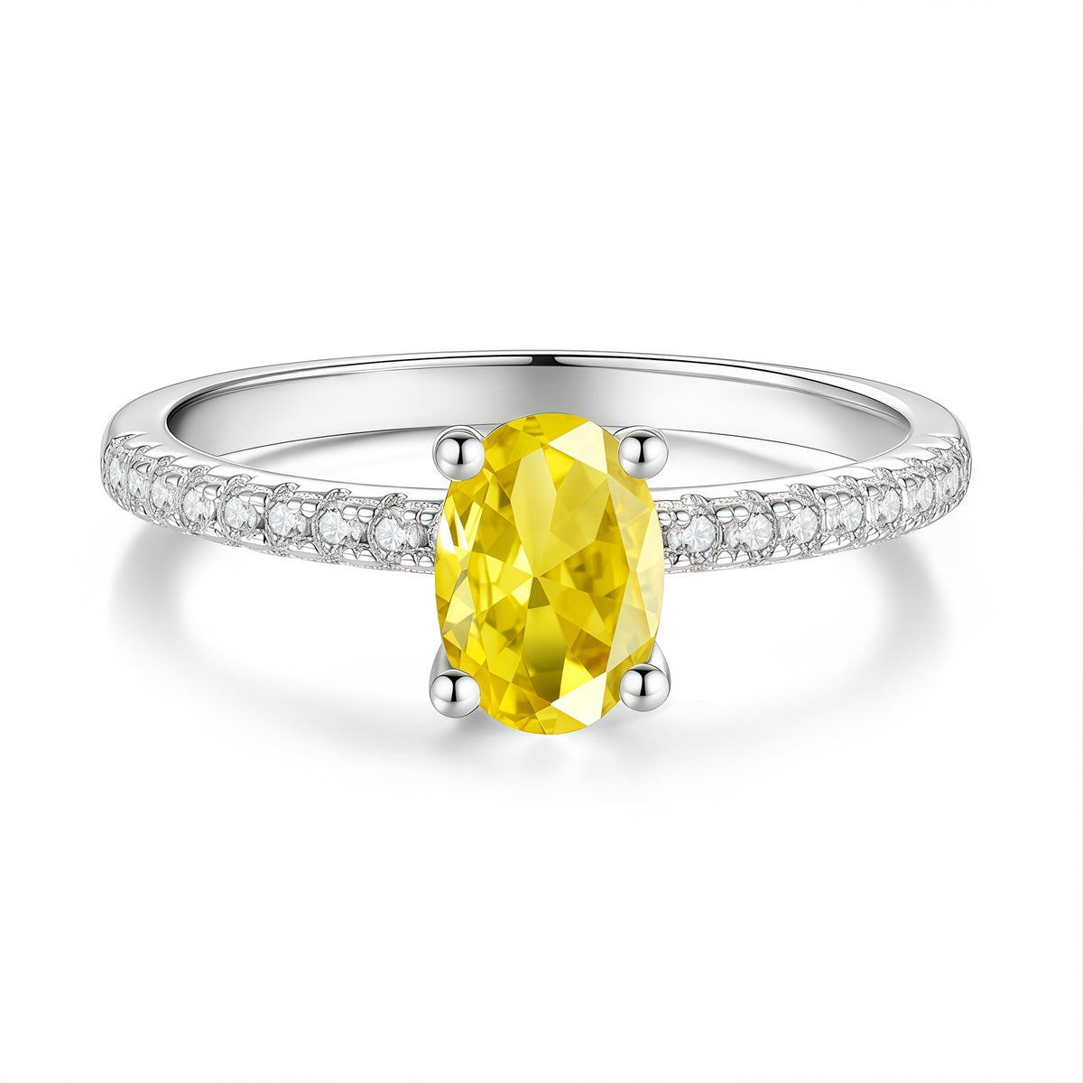 S925 Sterling Silver Oval-Shaped Ring with Colored Moissanite