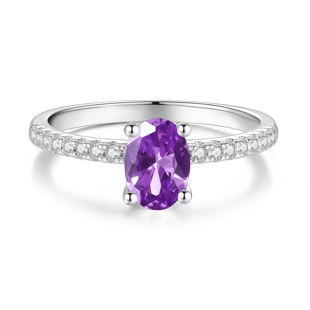 S925 Sterling Silver Oval-Shaped Ring with Colored Moissanite