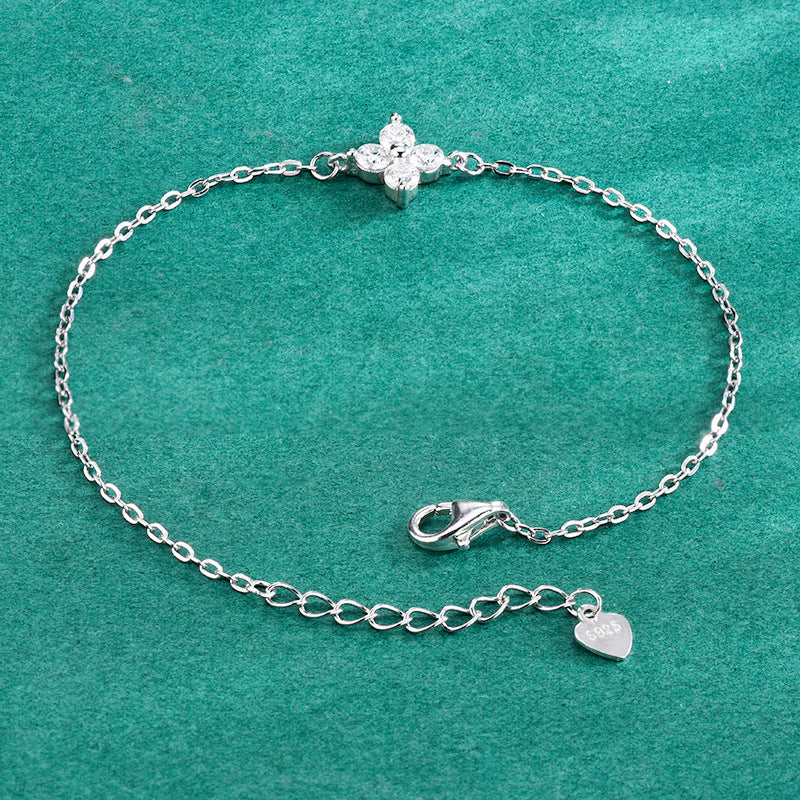 S925 Sterling Silver Four-Leaf Clover Moissanite Bracelet