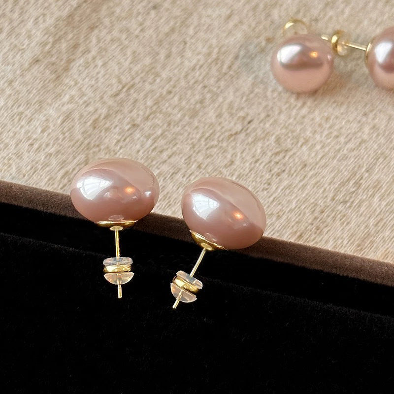 S925 sterling silver cherry blossom pink pearl earrings - golden