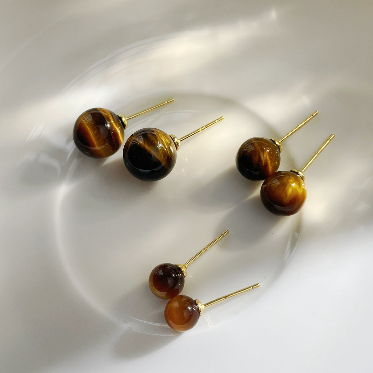 925 sterling silver tiger eye stone earrings - golden