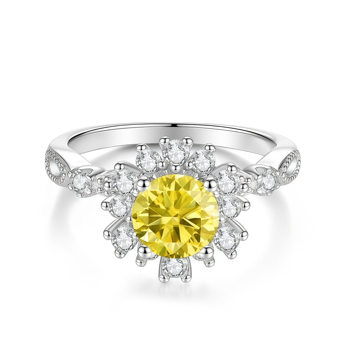 S925 Silver Flower Ring with Colorful Moissanite