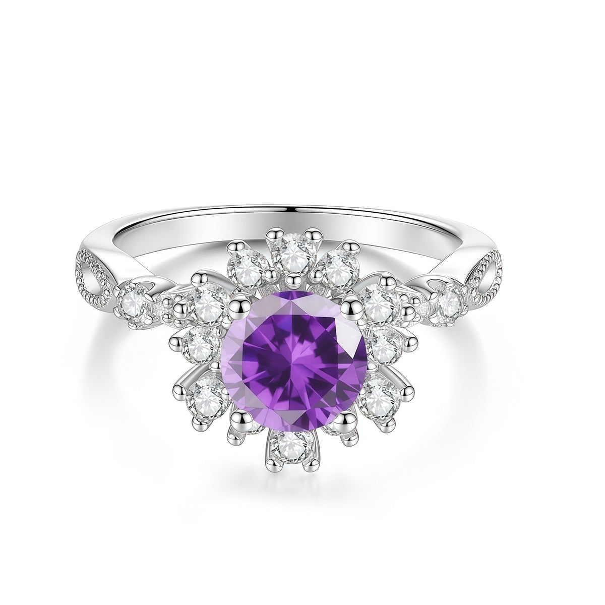 S925 Silver Flower Ring with Colorful Moissanite