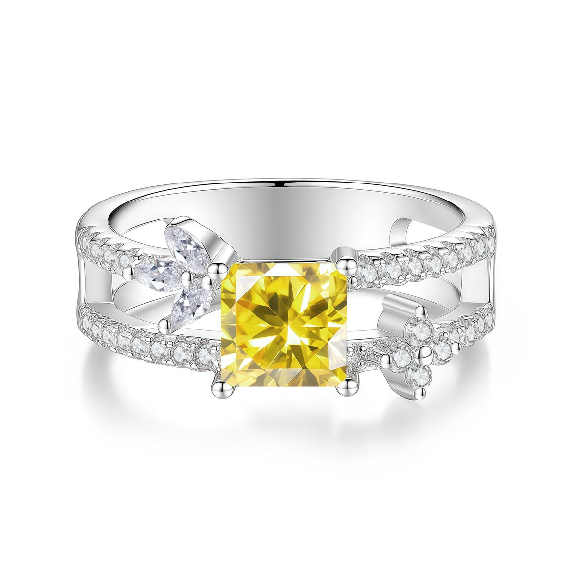 S925 Sterling Silver Square-Cut Colored Moissanite Ring