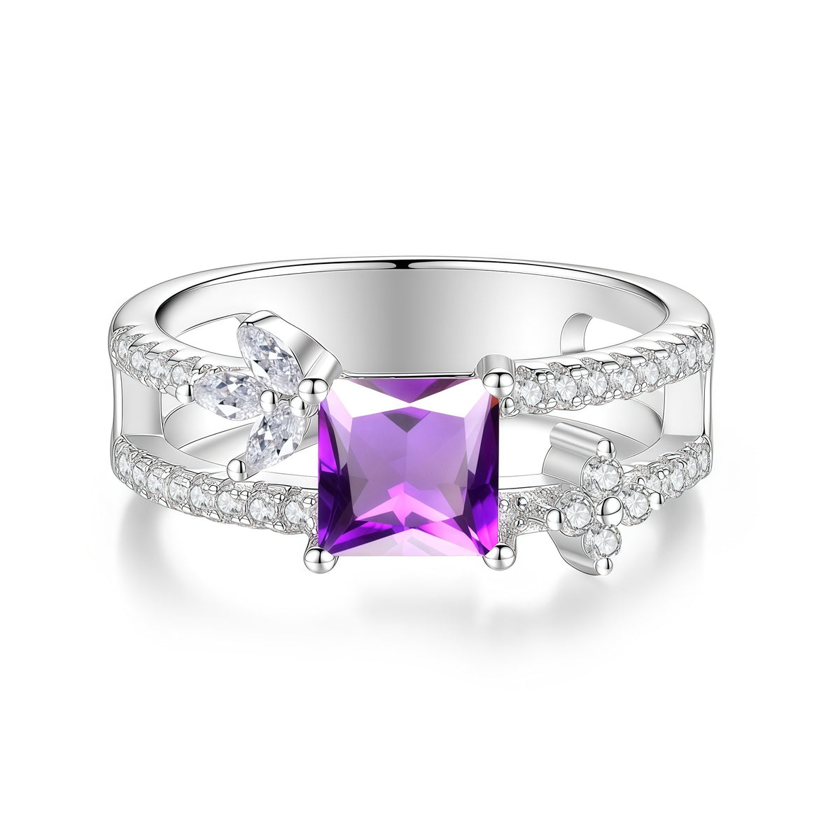 S925 Sterling Silver Square-Cut Colored Moissanite Ring
