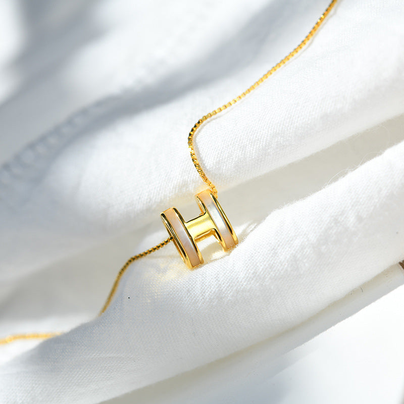 925 sterling silver H-letter pendant necklace - golden